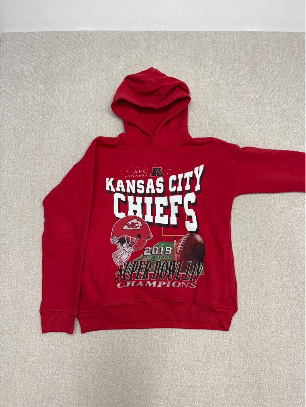 NFL Men Small/Youth 13/14 Kansas Chiefs Super Bowl LIV 2019 Champions Hoodie